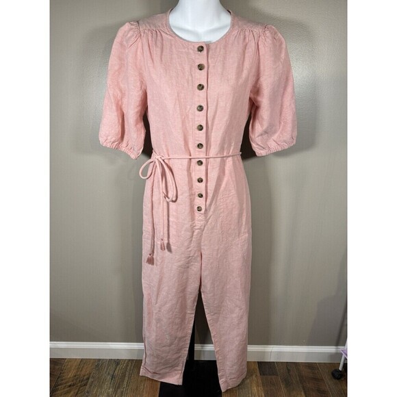 Madewell Coverall Jumpsuit Womens Sz Small Pink Stretch Romper Linen Blend NWOT - Picture 1 of 8